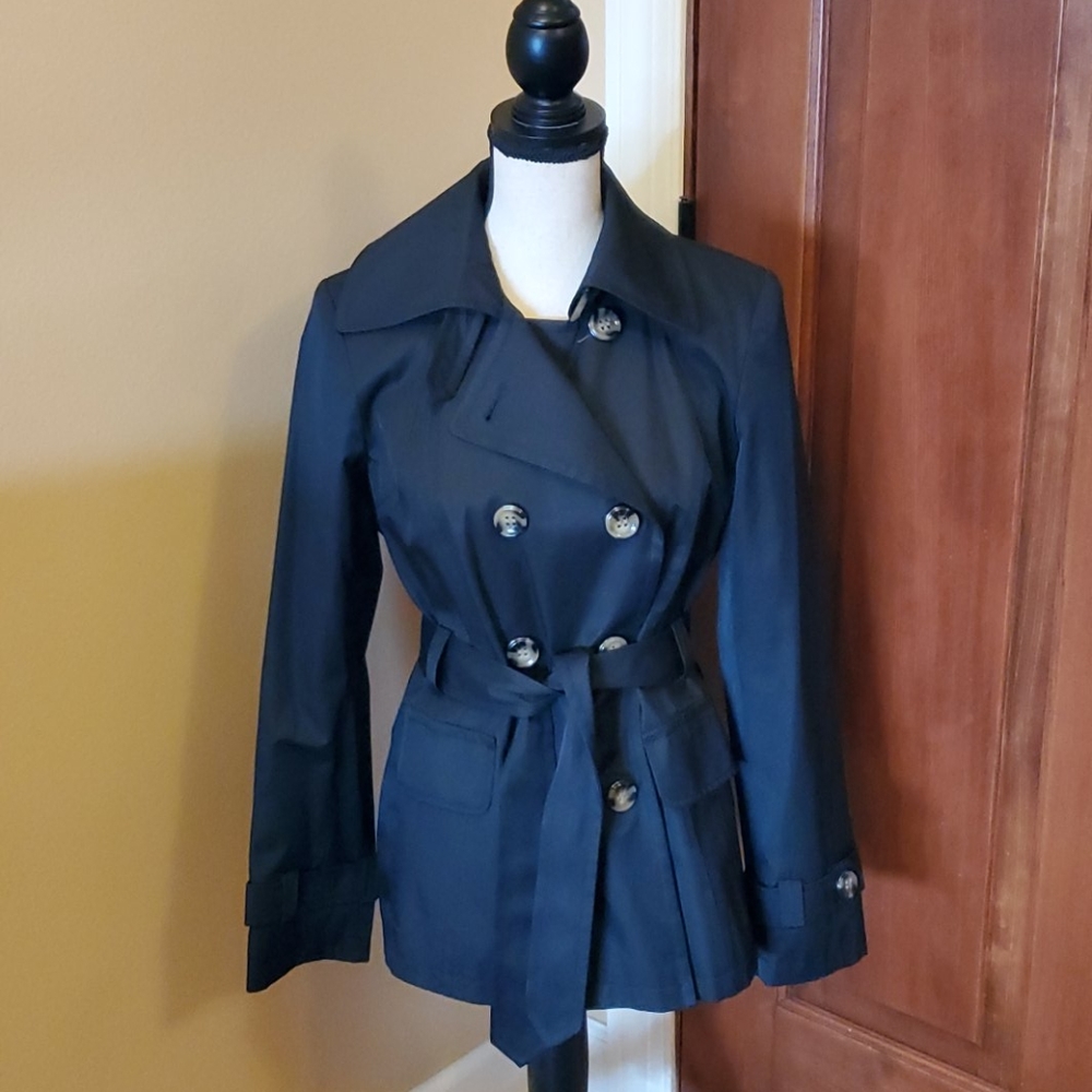 GALLERY JACKET COAT S Black Button Down Belt